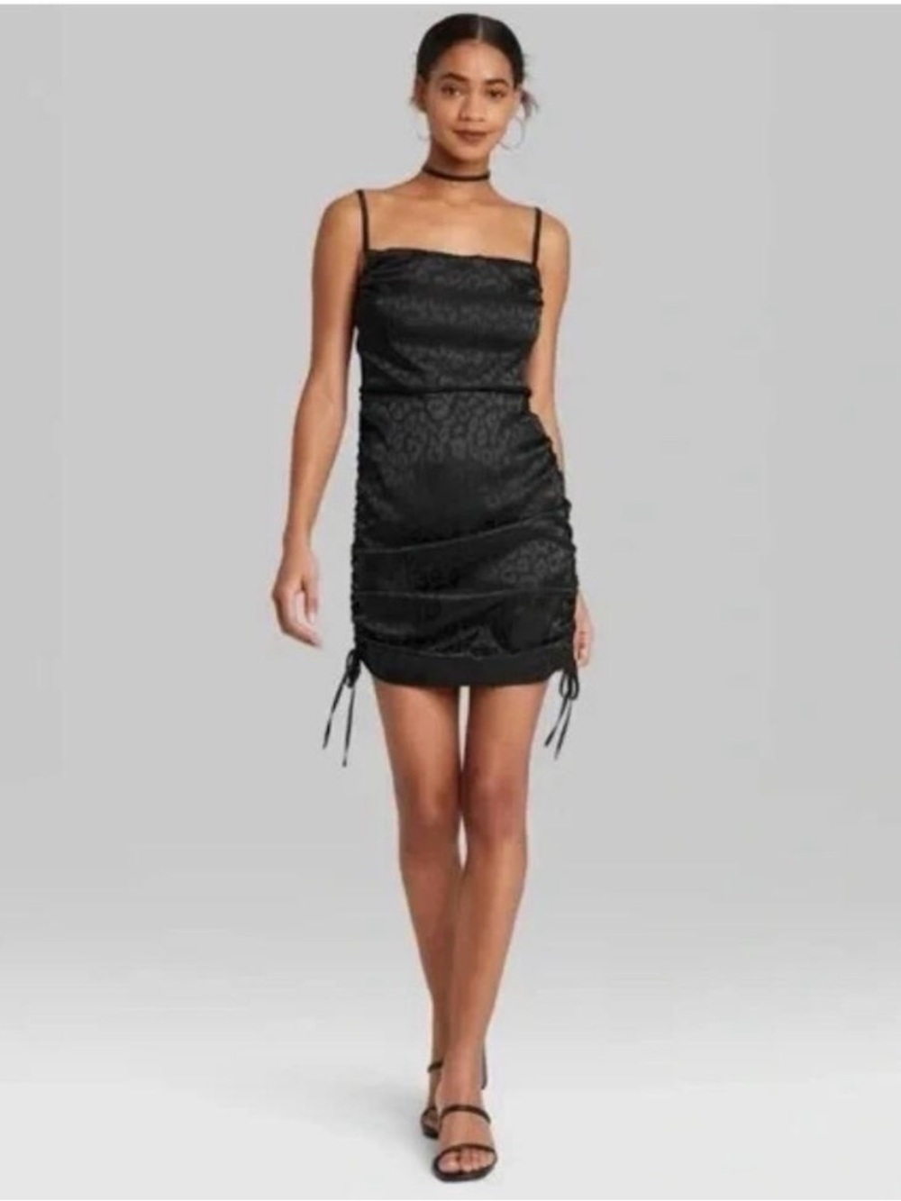 Wild Fable Black Leopard-print Ruched Mini Dress